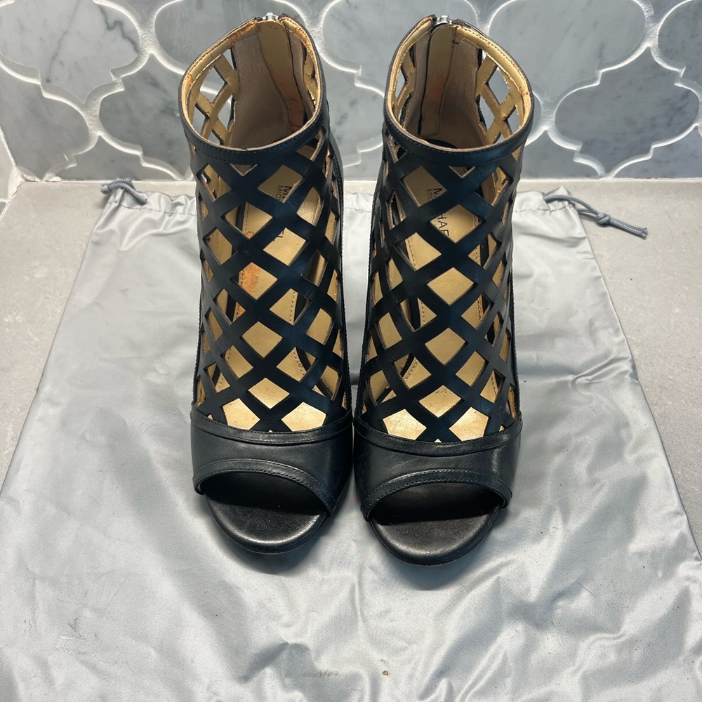Pre-Owned Michael by Michael Kors Booties Cage Sandals Heels Black Stiletto 8M